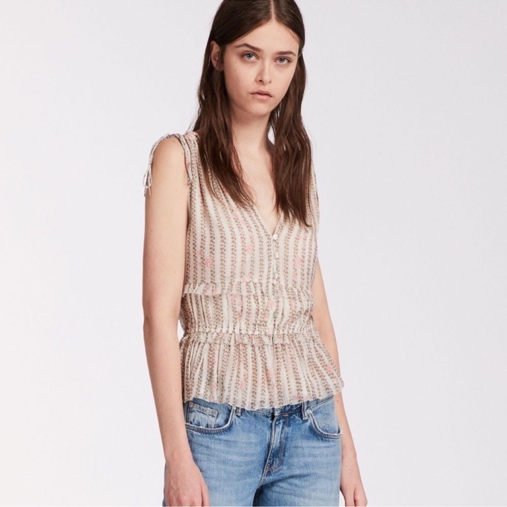 All Saints Cream And Pink Striped Blouse